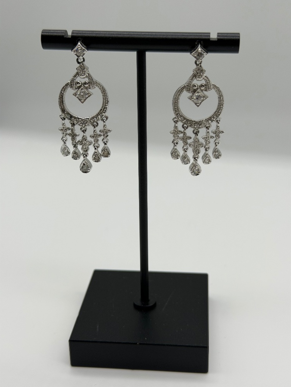 Chandelier crystal earrings set in Sterling Silver for Pierced Ears